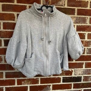 Du Jour Grey Cropped Zip Up Jacket Balloon Sleeve Pockets Women's Size S